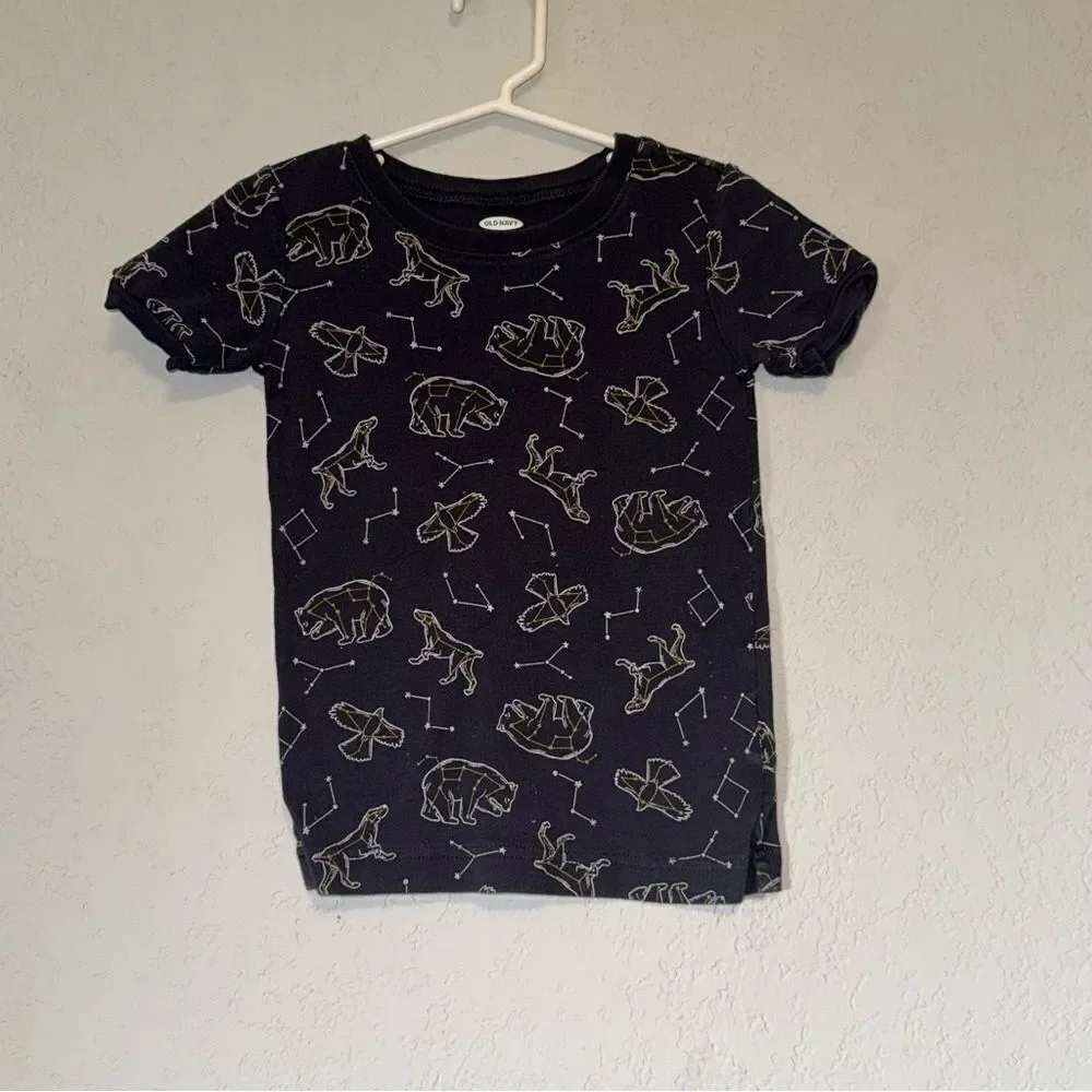 Black Constellation Space Print Short Sleeve T-Shirt